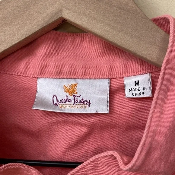 Vintage Women's Quacker Factory Pink Floral Embroidered Denim Jacket Sz Medium - Picture 5 of 7